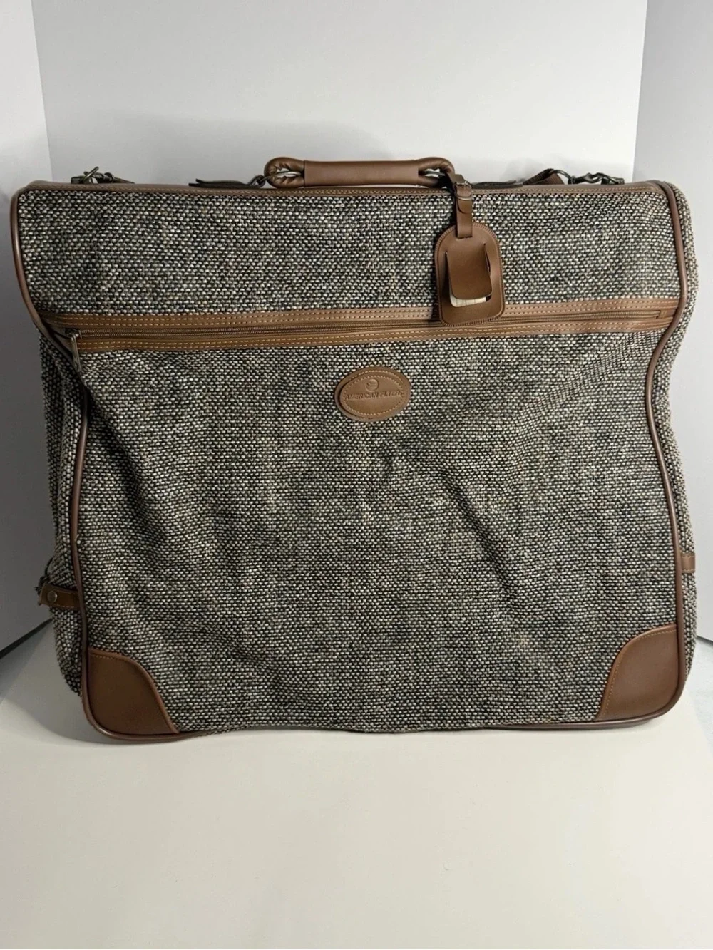 Vintage American Flyer Garment Bag Tweed Suit Carrier Travel Luggage Folding